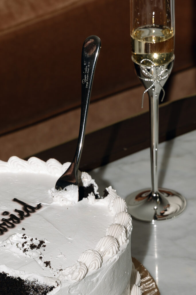 Detail of cake during an intimate elopement in Waco at hotel 1928.